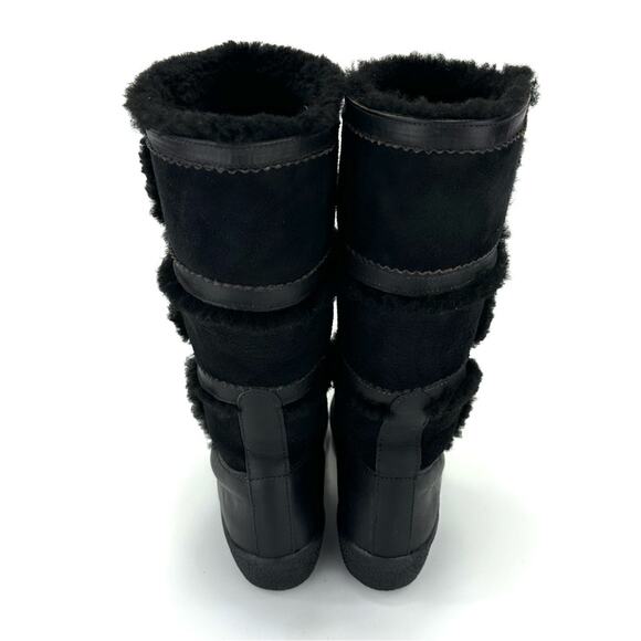 Dival Italy Elisa Black Winter Boot Sz 8 Leather Wool Lining Low Wedge Mid-Calf - Picture 4 of 15